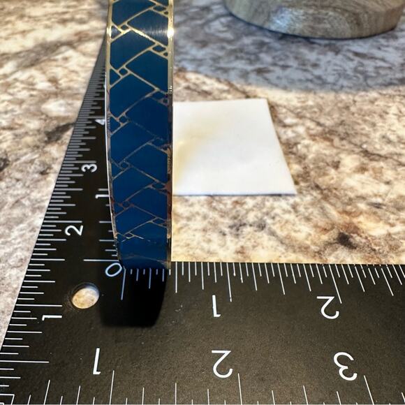 J. Crew - Blue & Gold Enameled Bangle Bracelet with Basketweave pattern - Picture 8 of 9